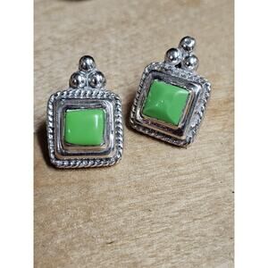TAXCO Sterling Silver Green Turquoise Post Earrings